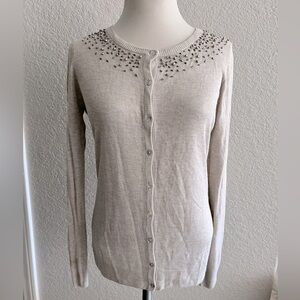 Collection Costa Blanca beaded cream neutral beaded cardigan women’s size M New